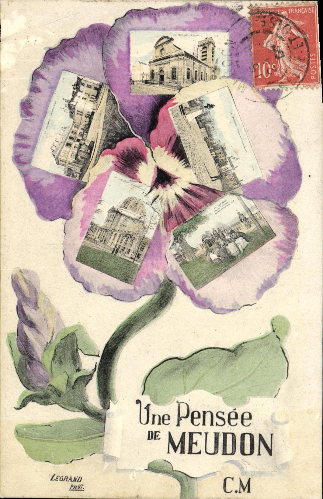 POSTAL de la VENDIMIA un pensamiento de la flor de Meudon