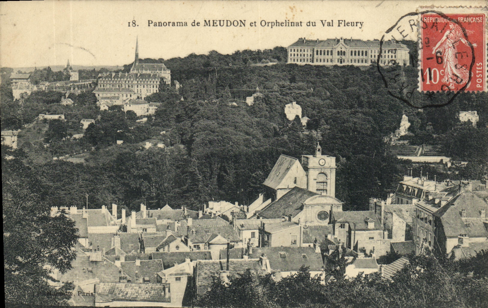 Panorama de la POSTAL de la VENDIMIA de Meudon y de Orphelinat del valle Fleury