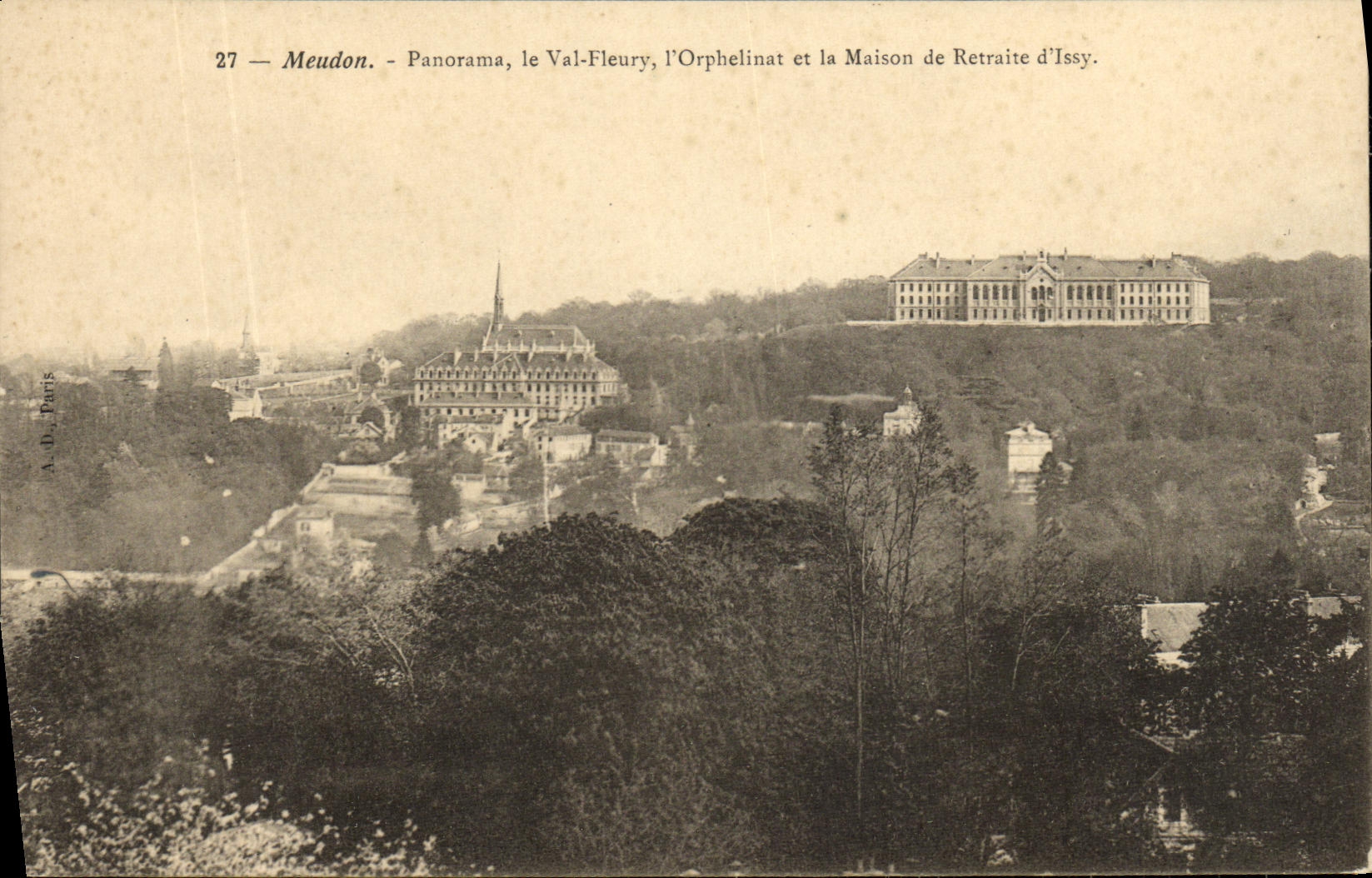 Panorama de Meudon de la POSTAL de la VENDIMIA el valle L Fleury Orpheliant y el hogar de vieja gente D Issy
