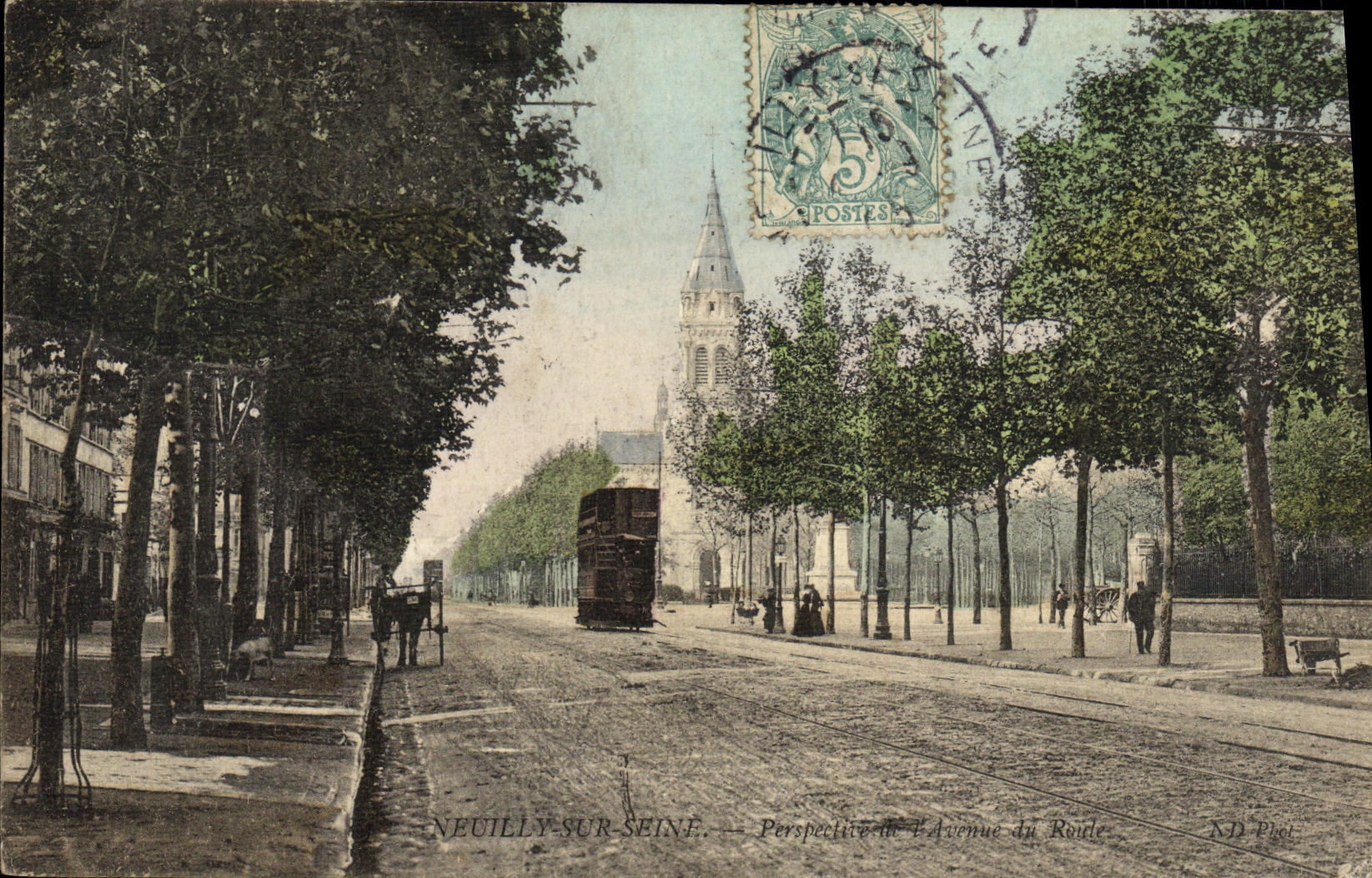 VINTAGE POSTCARD Neuilly sur Seine Perspective of L avenue of Tram Runs