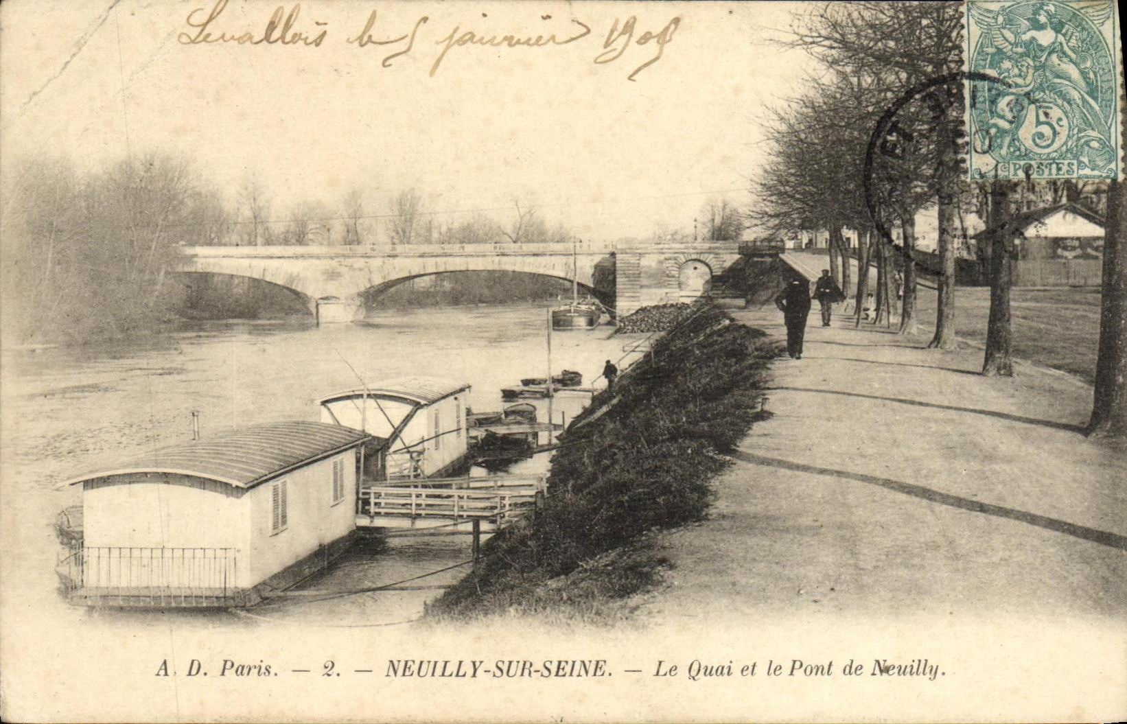 CPA Neuilly Sur Seine Le Quai et le Pont de Neuilly peniches