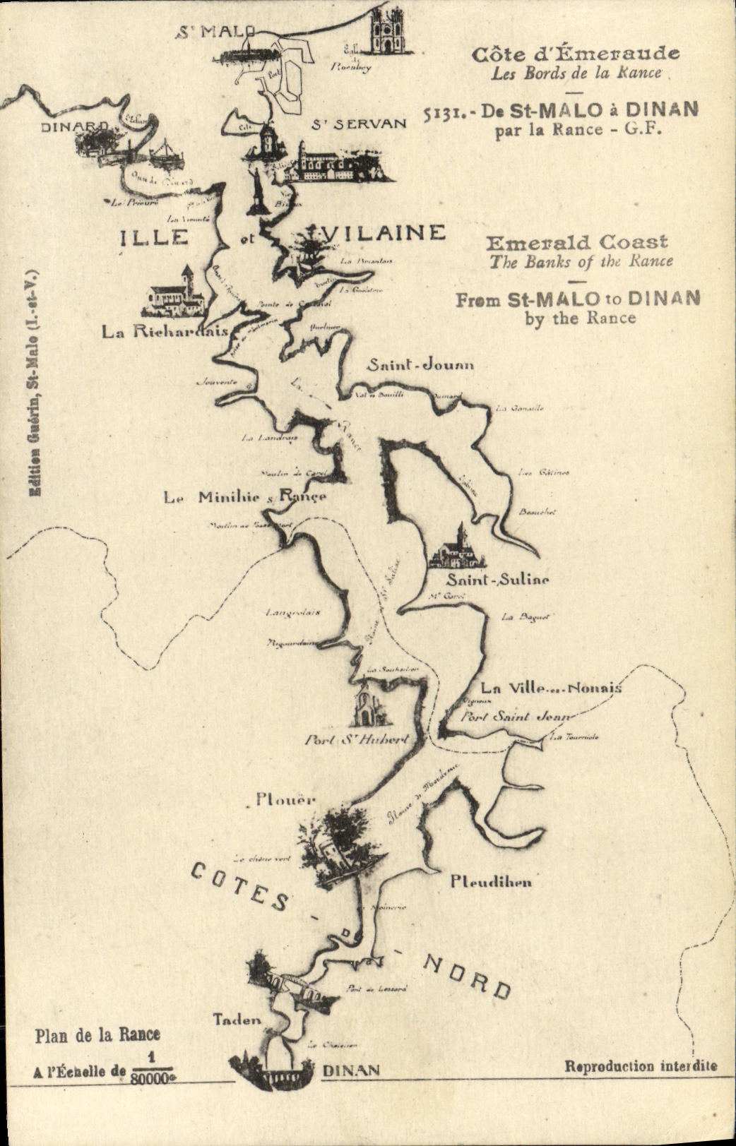 La carta de la POSTAL de la VENDIMIA de St Malo tiene Dinan por el rancio