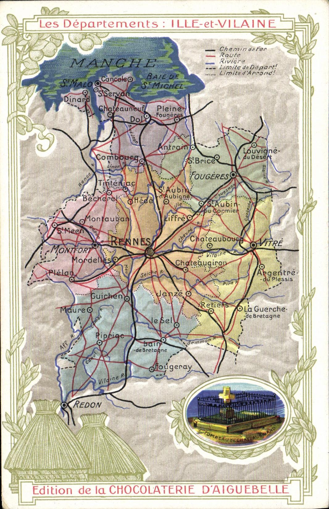 Departamento Ille de la POSTAL de la VENDIMIA y fabrica D Aiguebelle del chocolate de la edicion de Vilaine