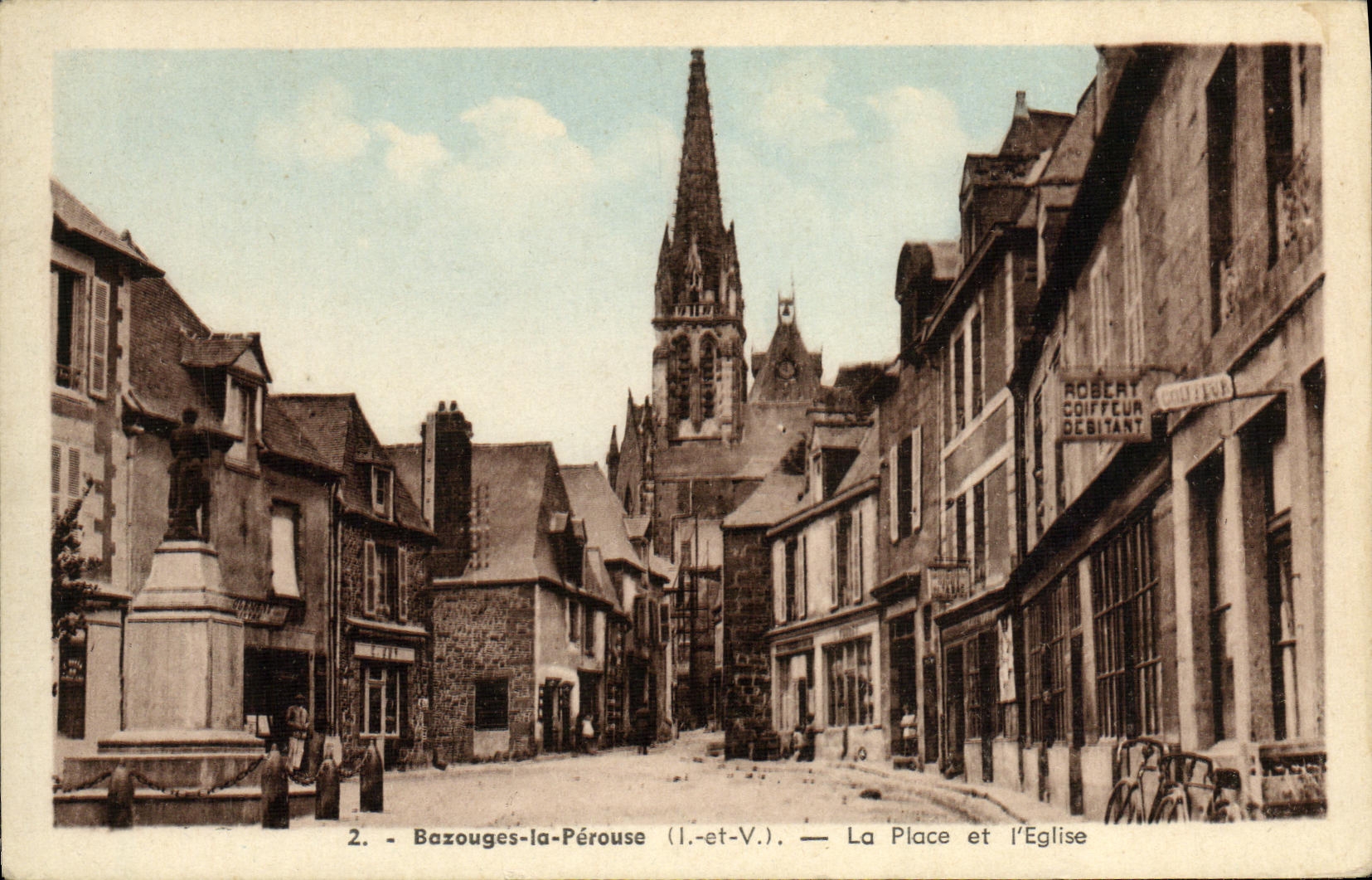 CPA Bazouges la Perouse La Place et L Eglise Coiffeur