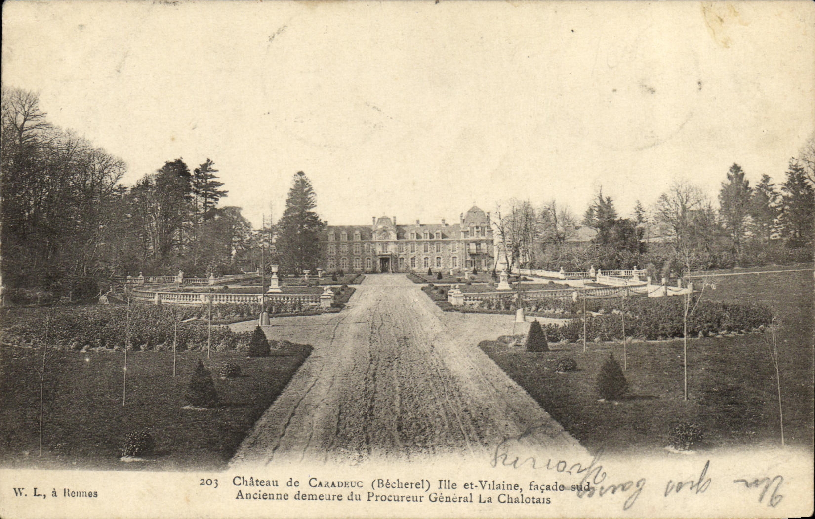 VINTAGE POSTCARD Becherel Castle of Caradeuc Facade Southern old remains of the public prosecutor Chalotais