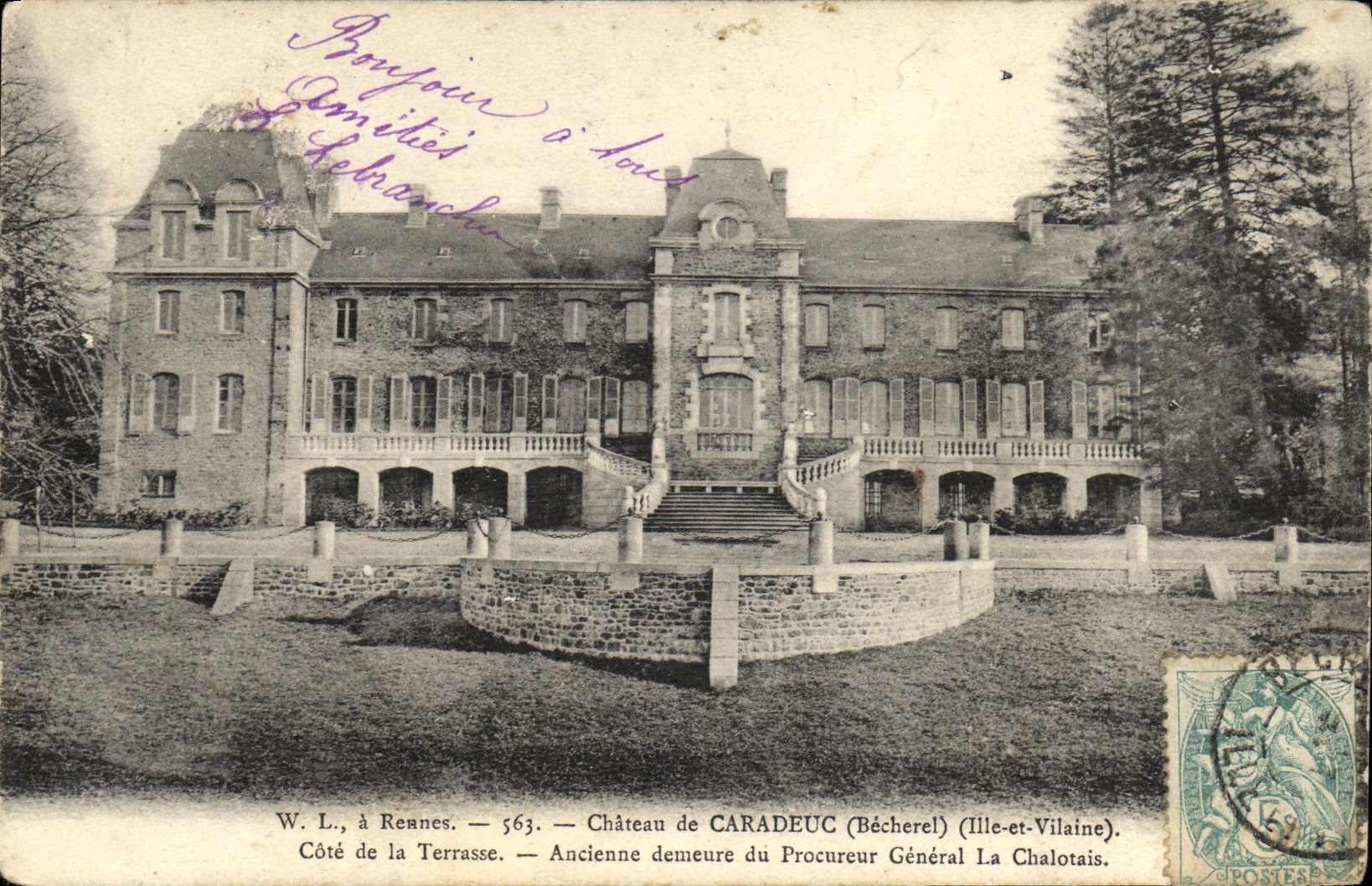 VINTAGE POSTCARD Castle of Caradeuc Cte of the terrace