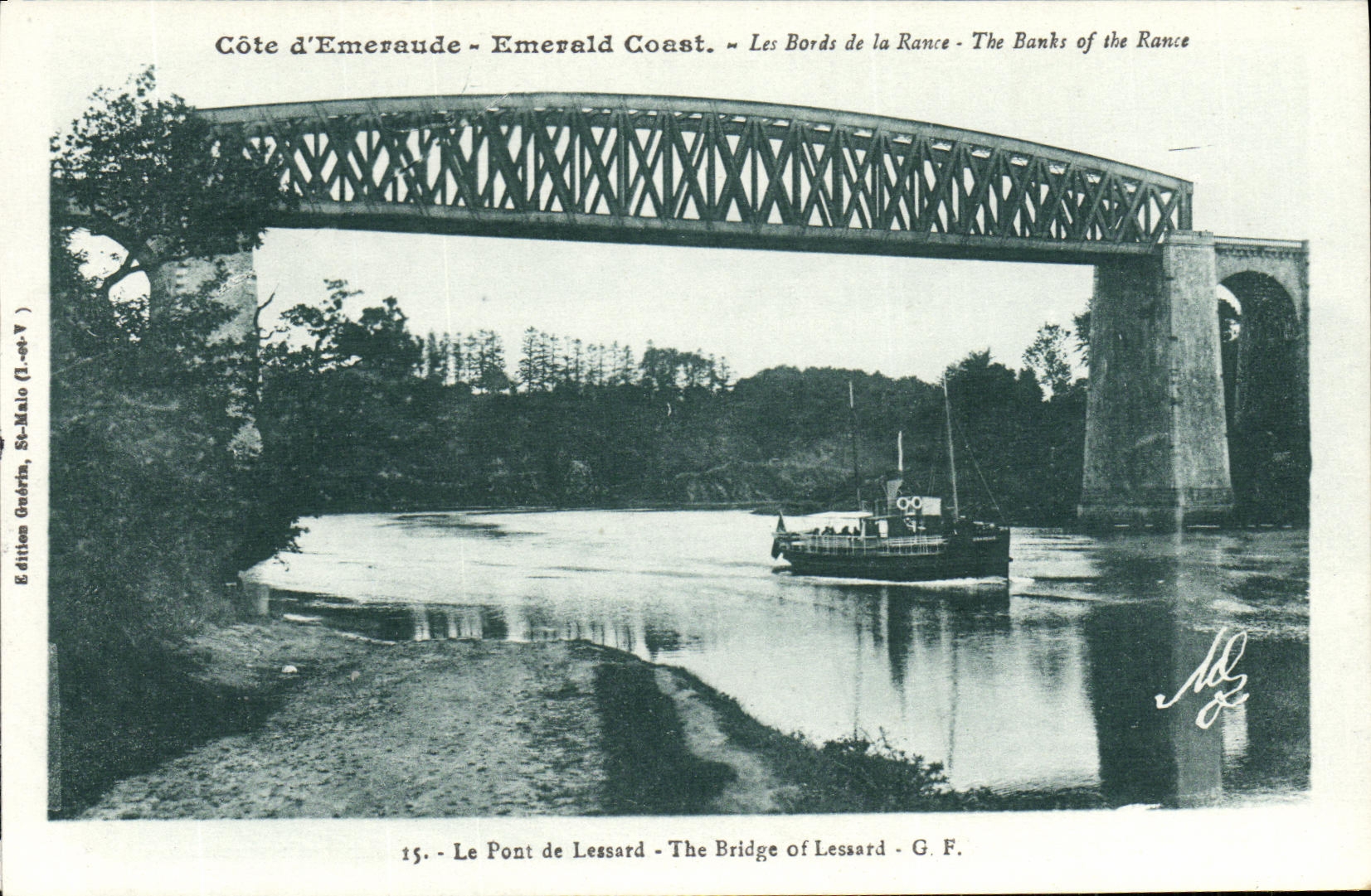 Bordes esmeralda de la dimension D de la POSTAL de la VENDIMIA del remo el puente del barco de Lessard