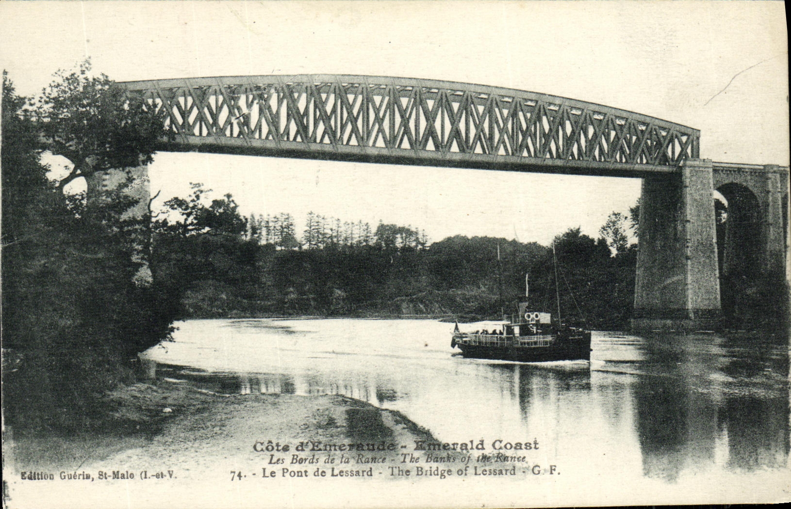Bordes esmeralda de la dimension D de la POSTAL de la VENDIMIA de rancio el puente del barco de Lessard