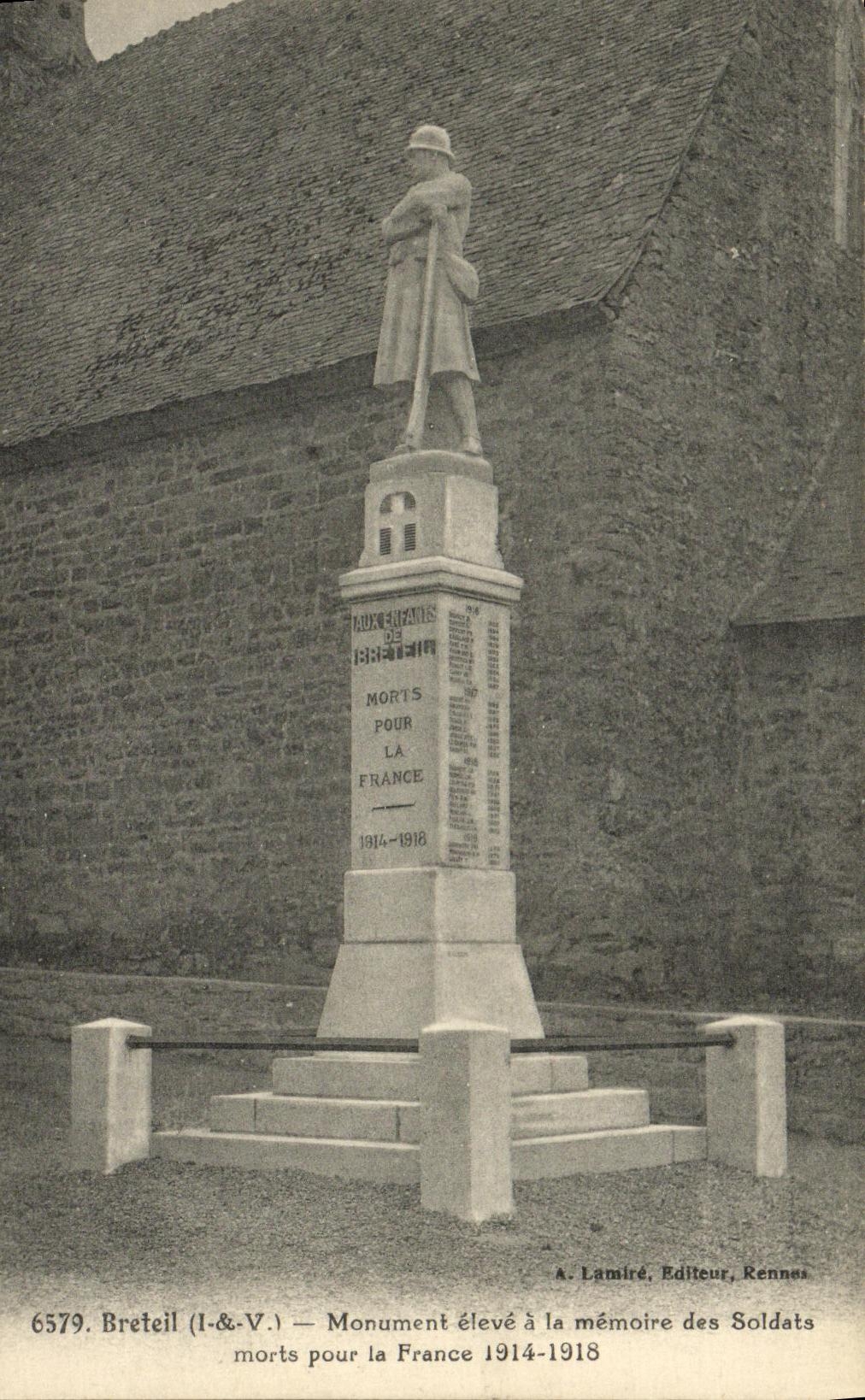 El monumento de Breteil de la POSTAL de la VENDIMIA levanto con la memoria de los soldados muertos para Militaria Francia