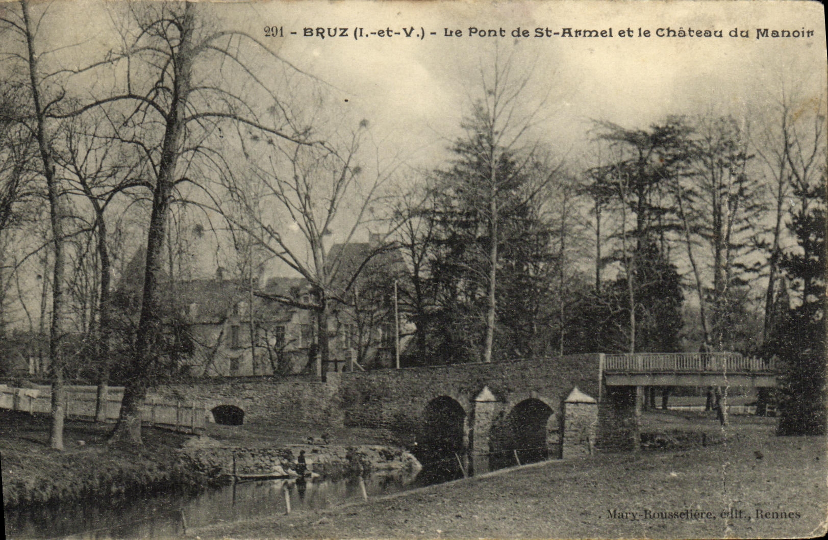 VINTAGE POSTCARD Bruz the Bridge of St Armel and the Castle of the Manor