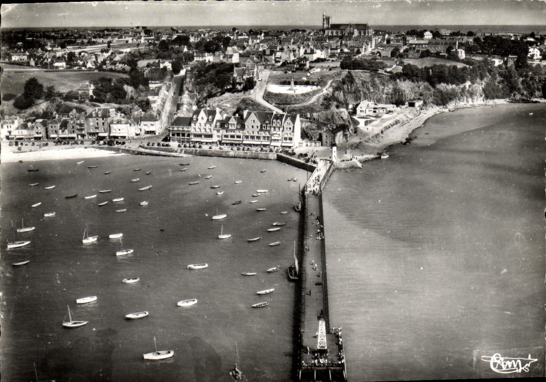 MODERN CARD Cancale View the large pier the port and the street of the port Boats