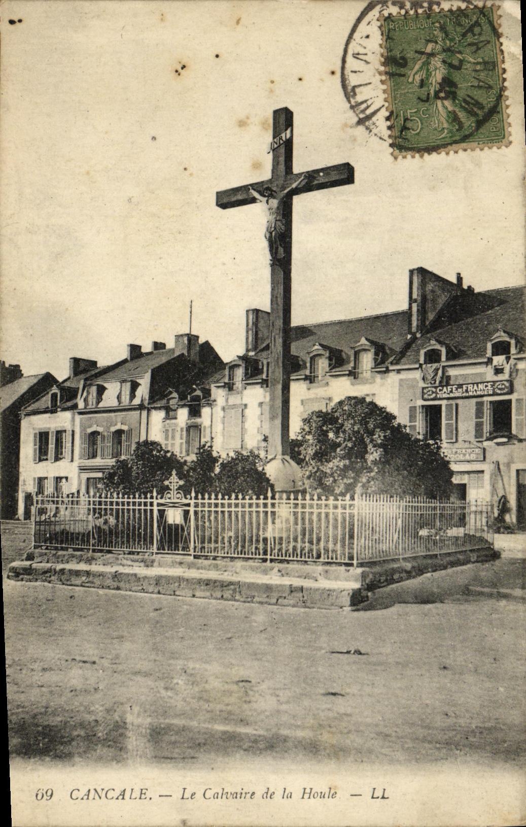 CPA Cancale Le Calvaire de la Houle Cafe de France