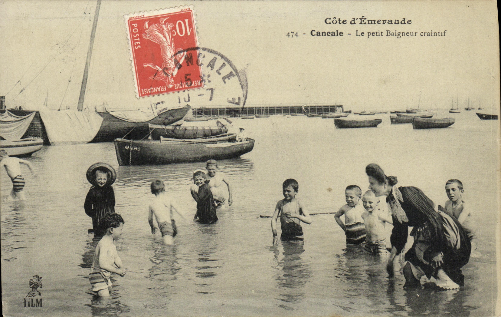 VINTAGE POSTCARD Cancale the Small apprehensive Bather Child Folklore