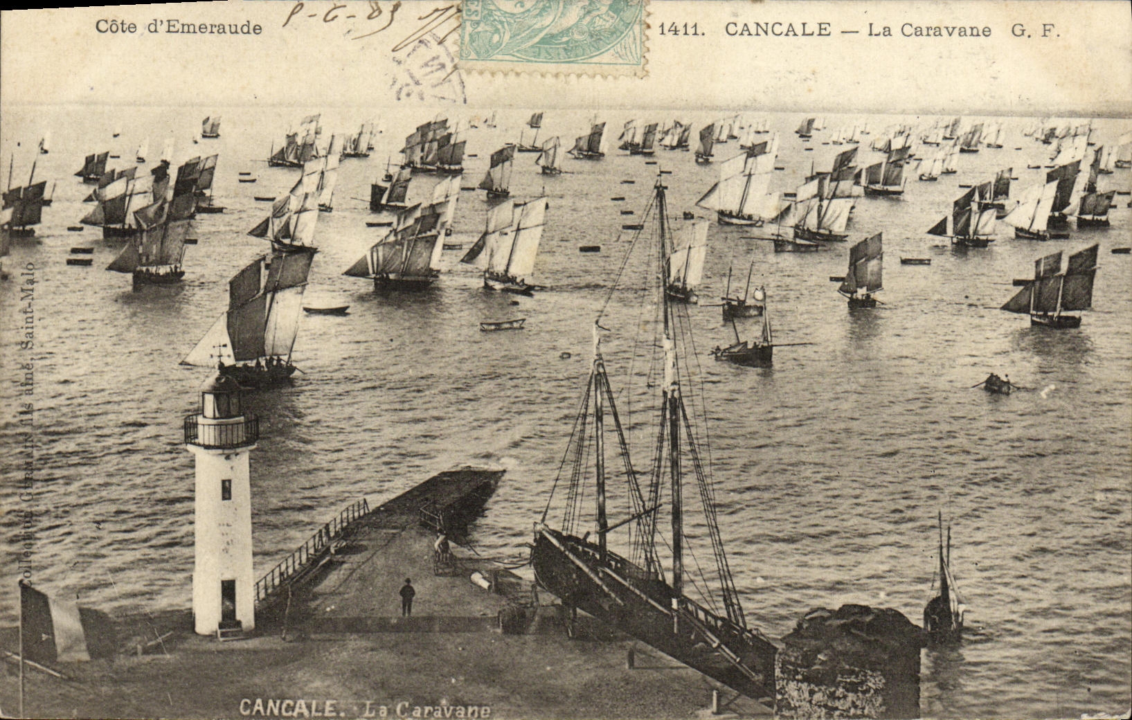 VINTAGE POSTCARD Cancale the Caravan Boats Lighthouse