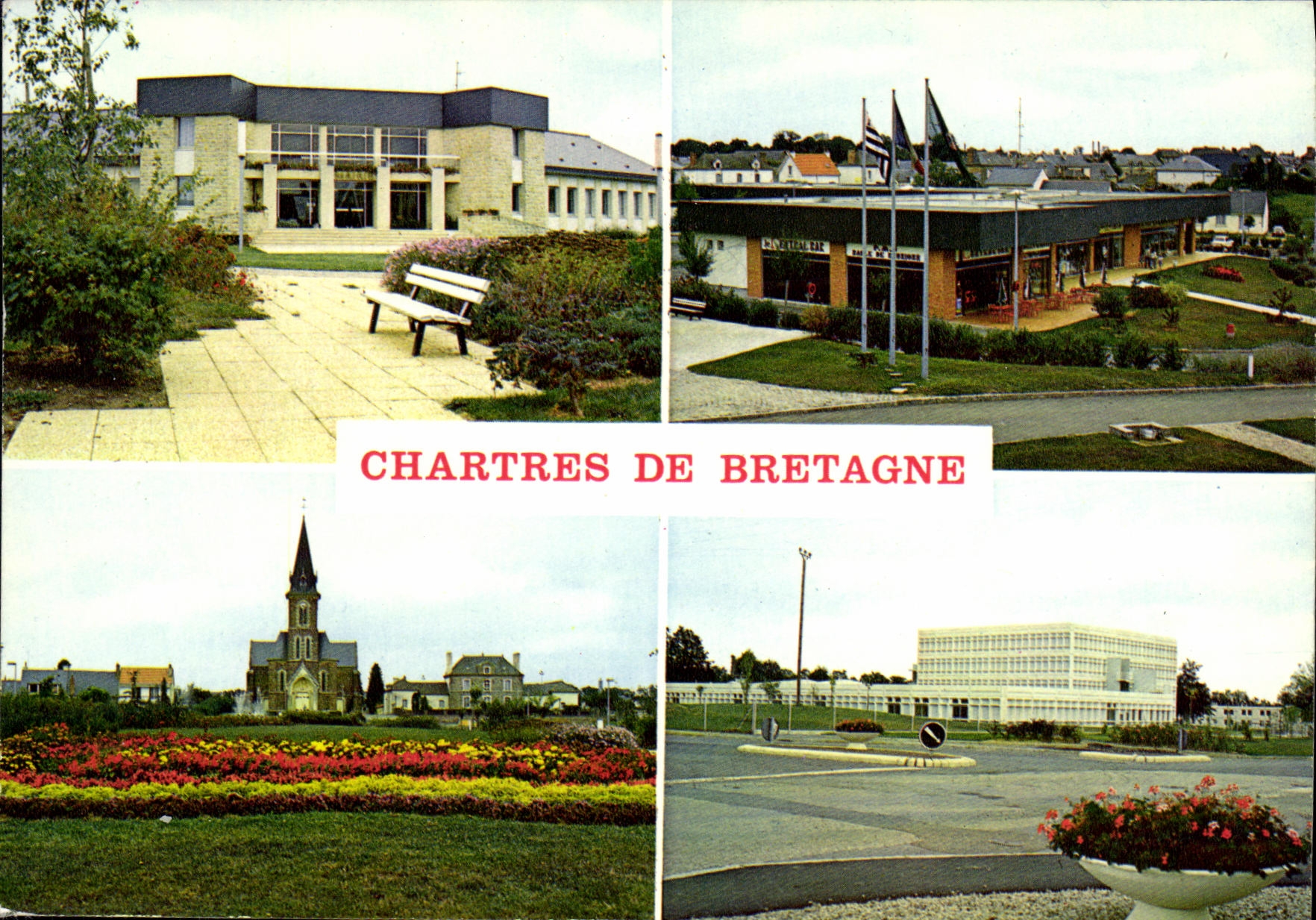 MODERN CARD Chartres of Brittany the Town hall L Church