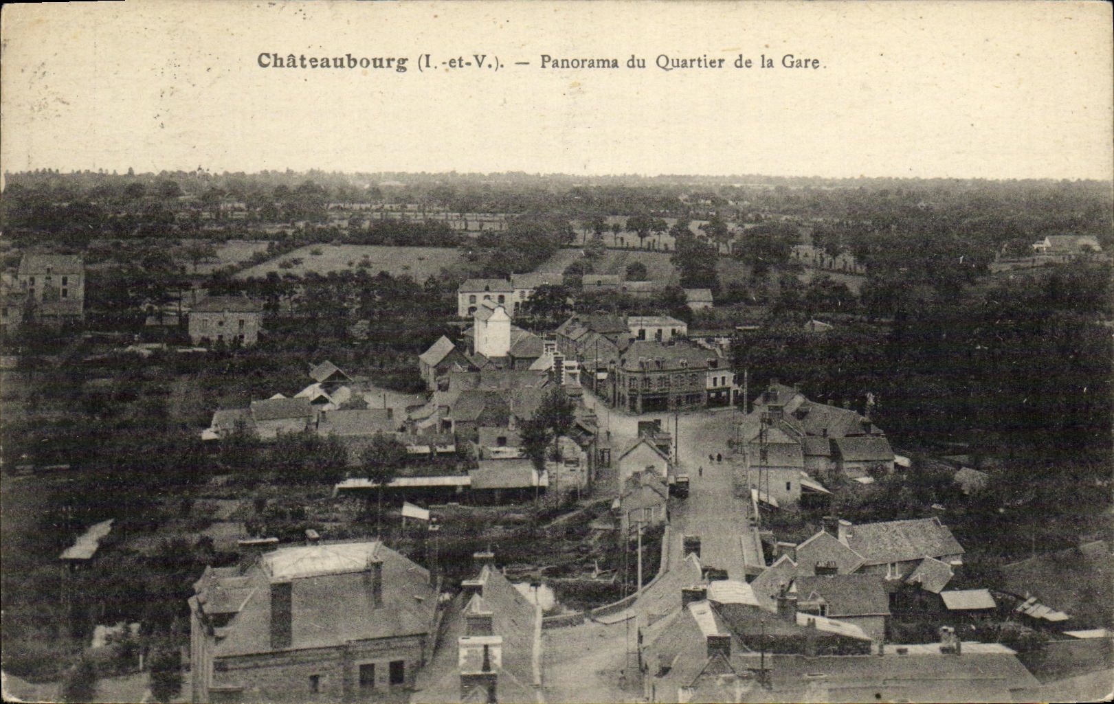 VINTAGE POSTCARD Chateaubourg Panorama of the District of the Station