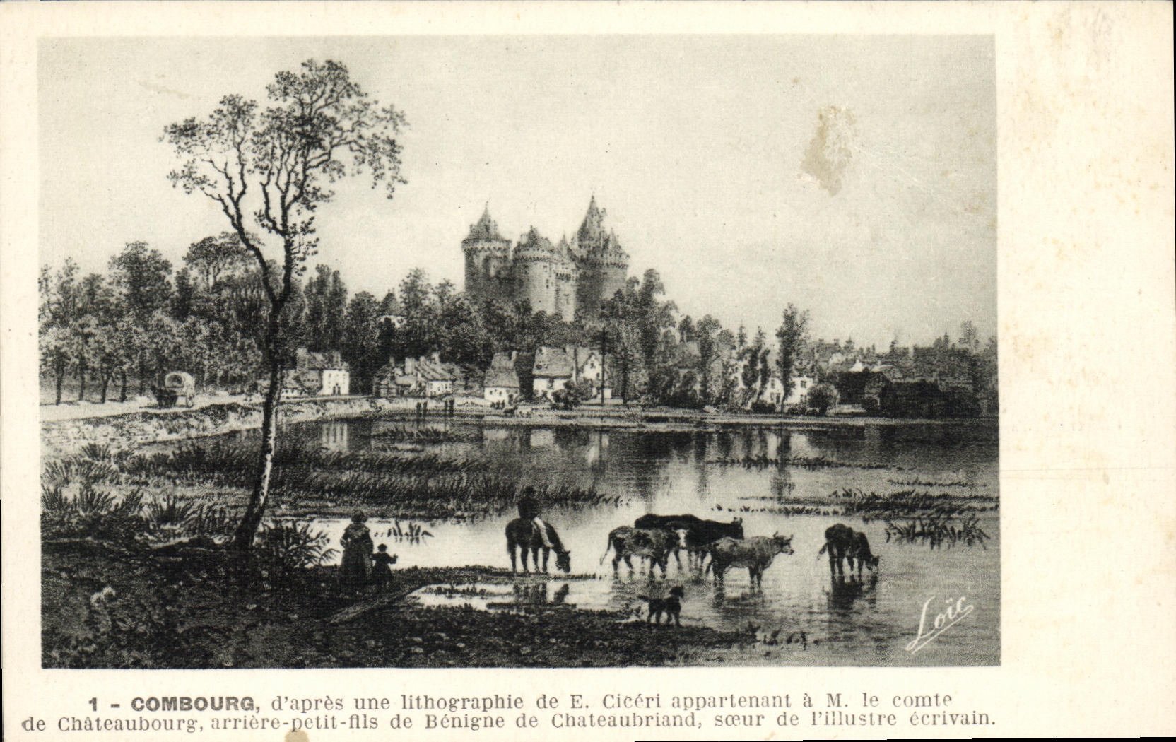 VINTAGE POSTCARD Combourg D after a Lithography of Ciceri