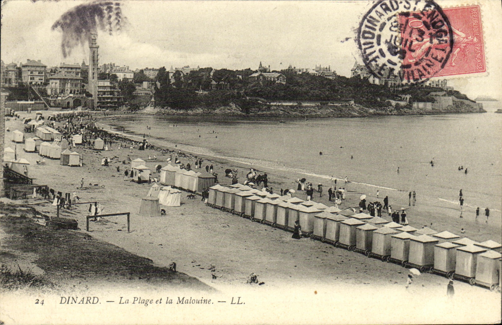 POSTAL Dinard de la VENDIMIA la playa y el habitante Saint de Malo