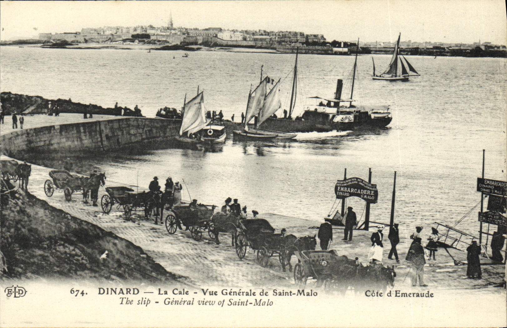 VINTAGE POSTCARD Dinard the Hold View of Saint Malo Boat