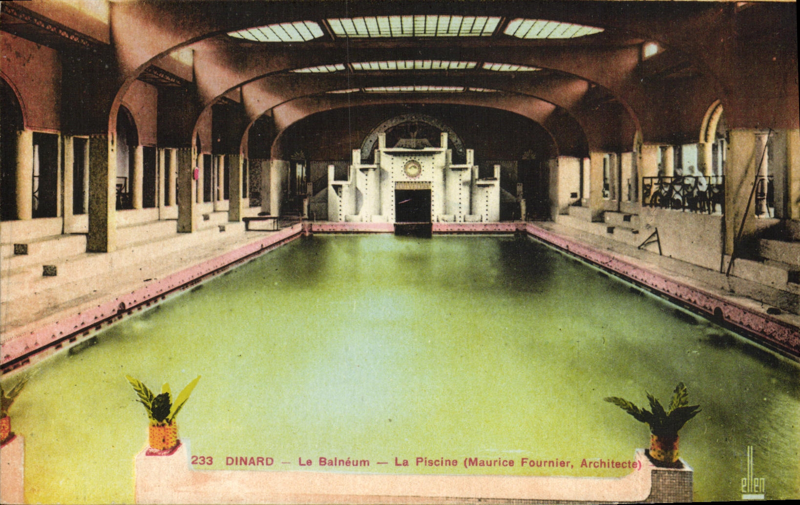 POSTAL Dinard Balneum de la VENDIMIA los artes decorativos de la piscina