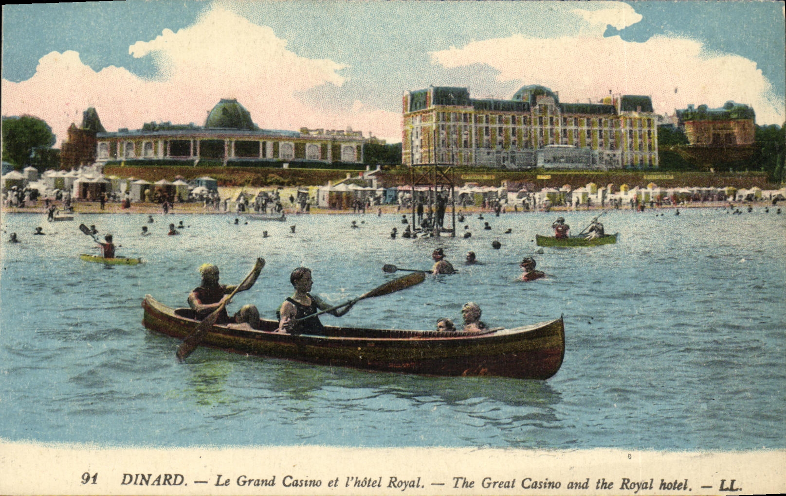 VINTAGE POSTCARD Dinard the large Casino and L Royal hotel Canoe
