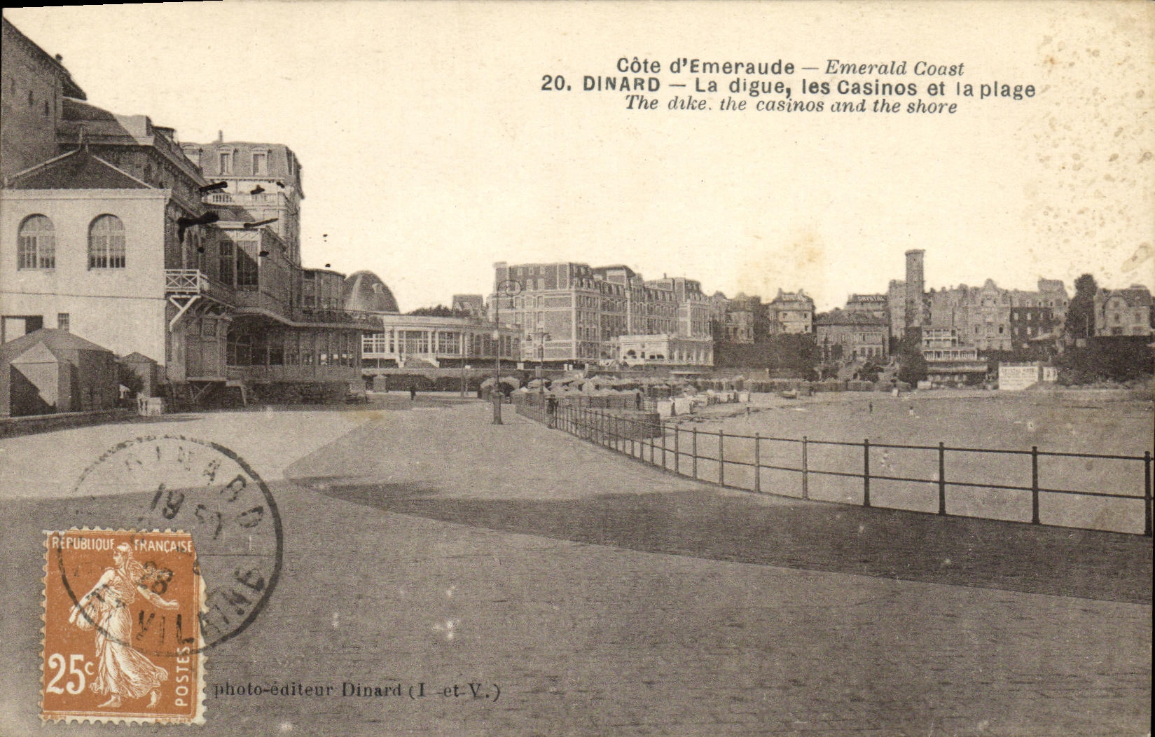 VINTAGE POSTCARD Dinard the dam Casinos and the Beach