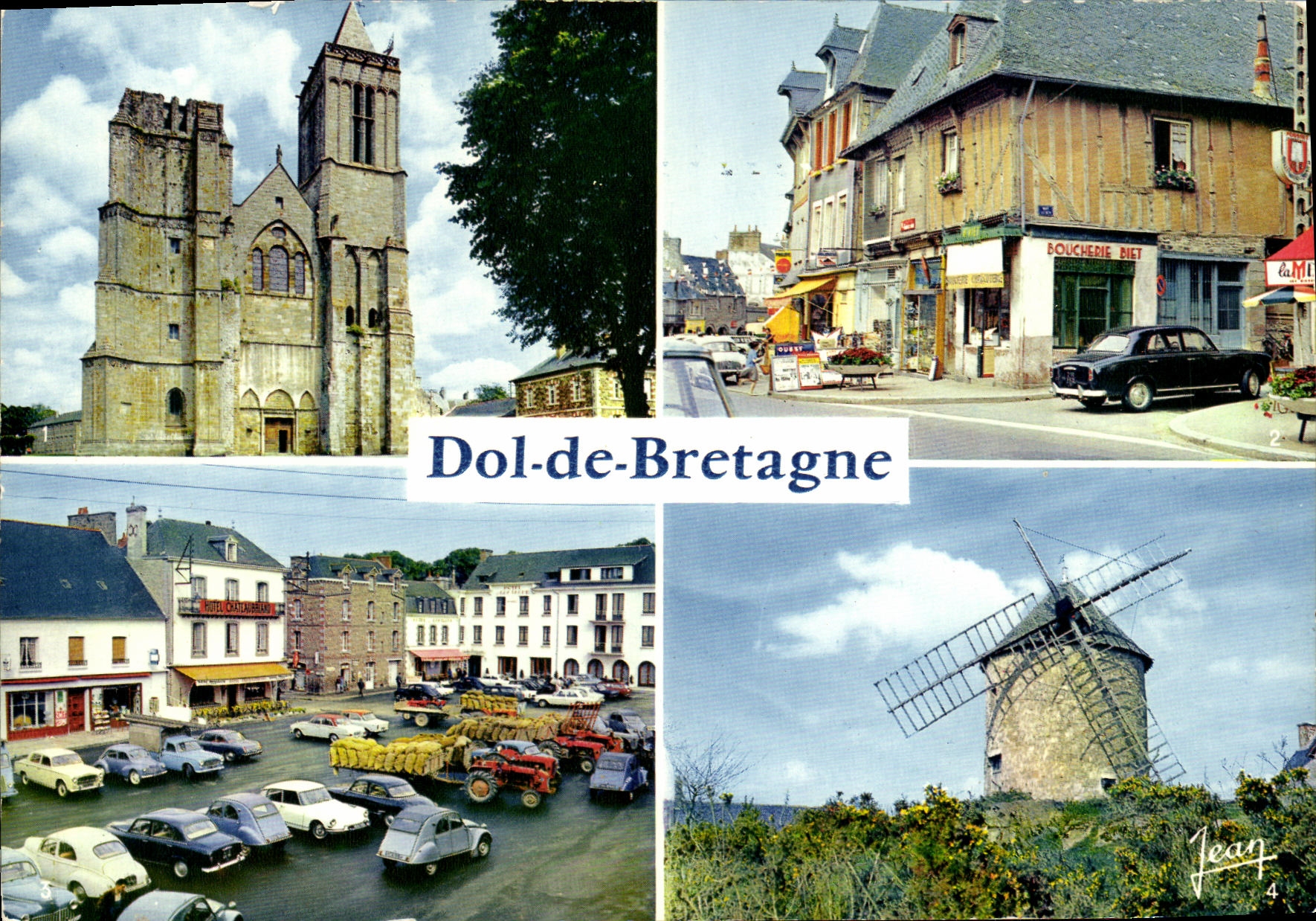 CPM Dol de Bretagne Cathedrale Saint Samson Vieilles maisons Place Chateaubriand Moulin du Tertre