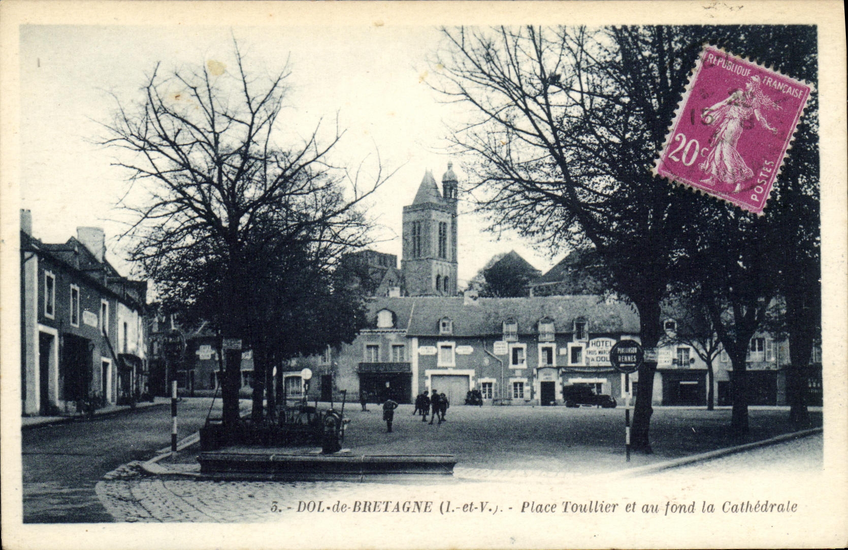 VINTAGE POSTCARD Dol of Brittany Places Toullier and at the bottom the Cathedral