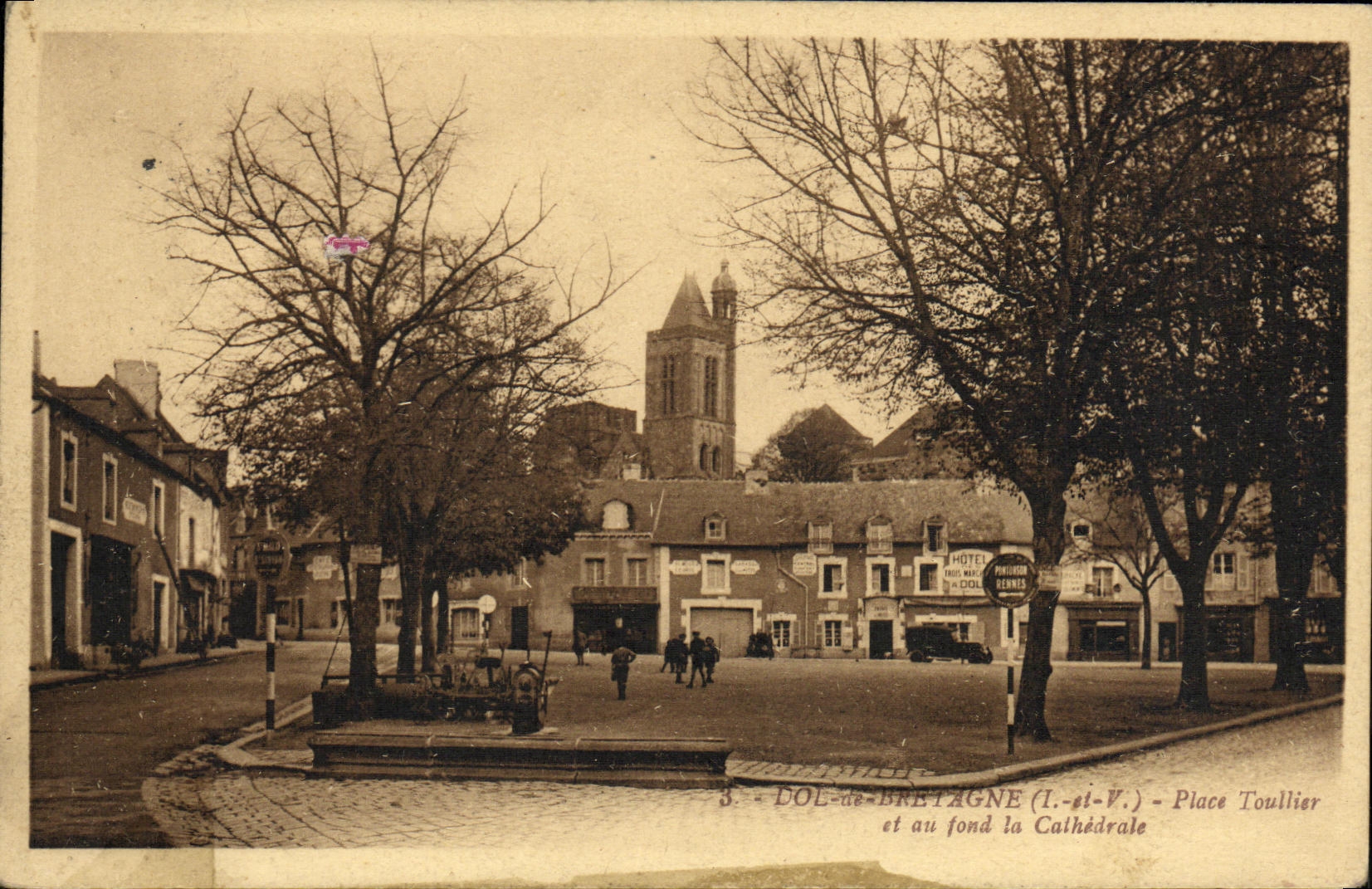 VINTAGE POSTCARD Dol of Brittany Places Toullier and at the dond the Cathedral