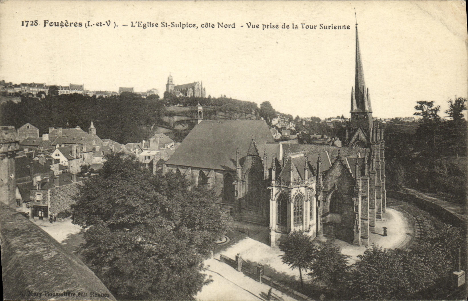 VINTAGE POSTCARD Fougeres L Church St sulpice Dimensions Northern Surienne Tower Seen from