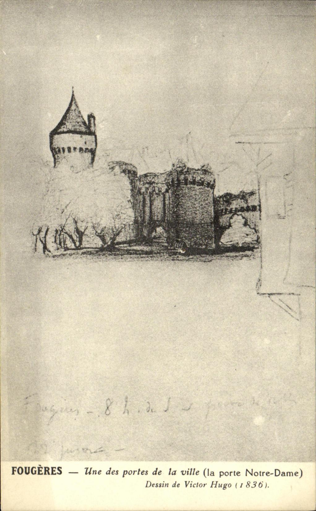 CPA Fougeres Une des portes de la ville dessin de Victor Hugo 1836