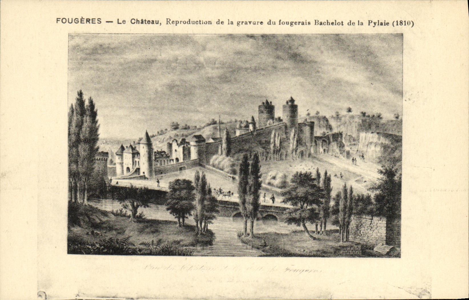 CPA Fougeres Le Chateau Reporduction de la gravure du fougerais Bachelot de la Pylaie 1810