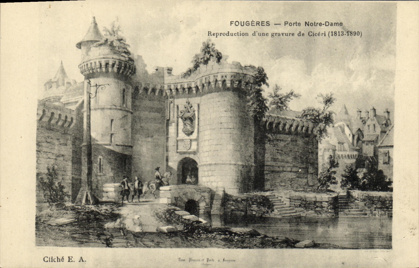 CPA Fougeres Porte Notre Dame Reproduction d une gravure de Ciceri 1813 1890