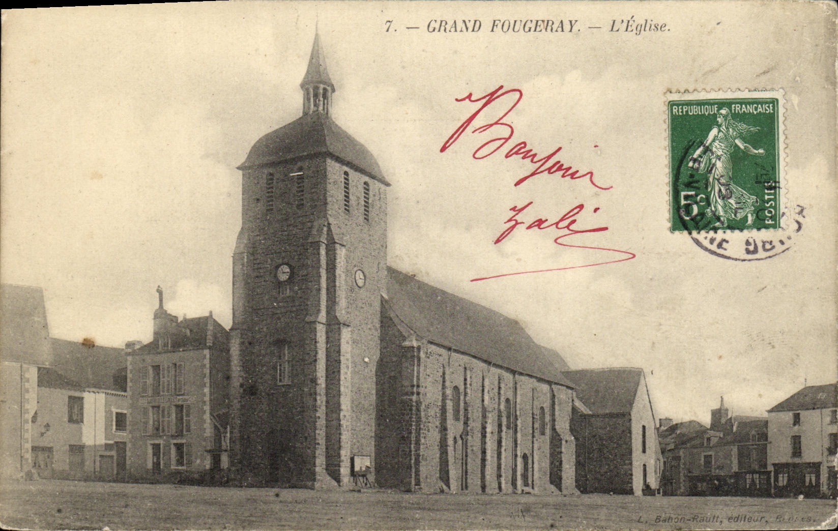 VINTAGE POSTCARD Large Fougeray L Church