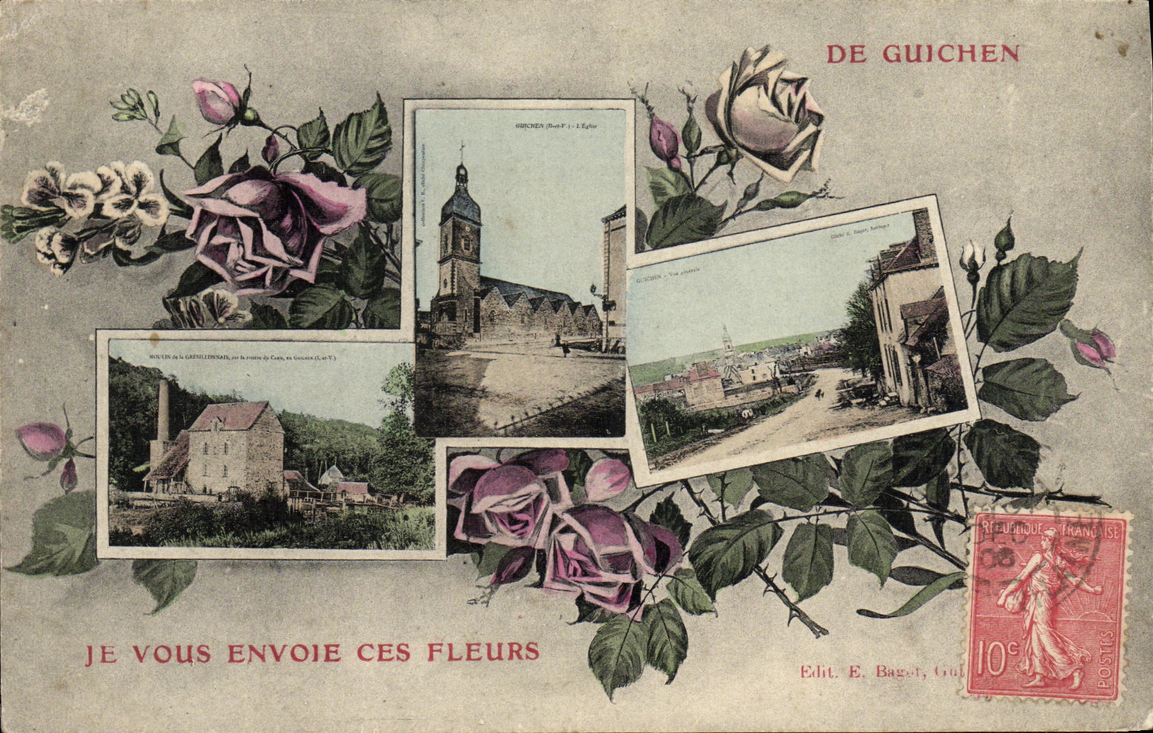 VINTAGE POSTCARD De Guichen I Send Flowers to you