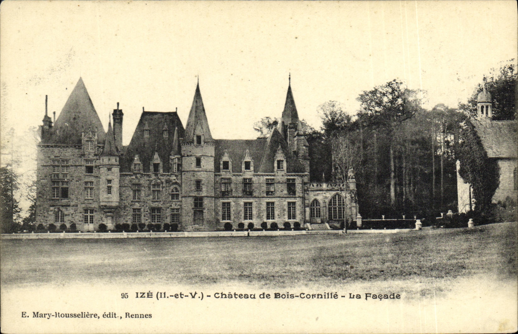 Castillo de Ize de la POSTAL de la VENDIMIA de la madera de Cornille el ataque frontal