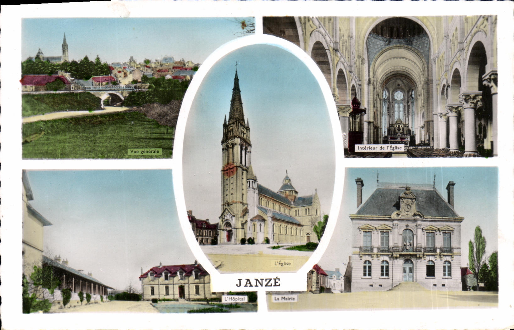 CPM Janze Vue generale Interieur de l eglise L hopital La mairie
