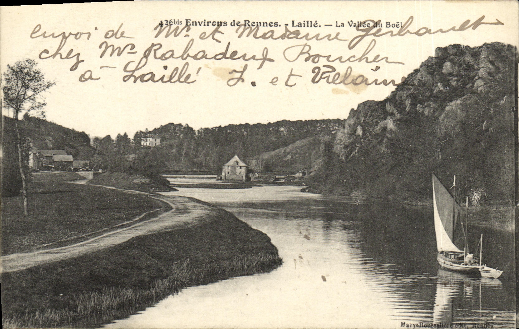 VINTAGE POSTCARD Surroundings of Rennes Laille the valley of Boel Boat