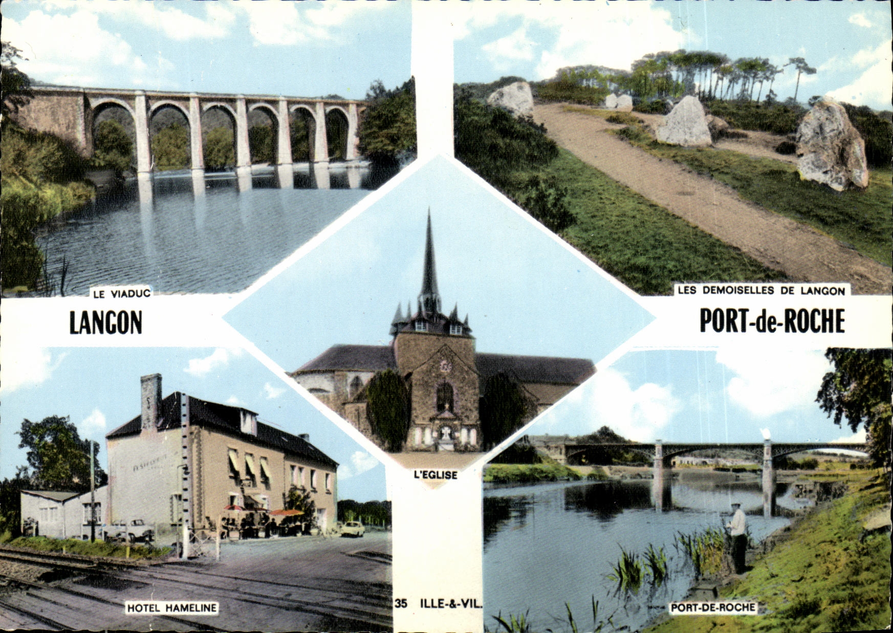CPM Langon Port de Roche Le vaiduc Les demoiselles Hotle Hameline Pont de Roche 