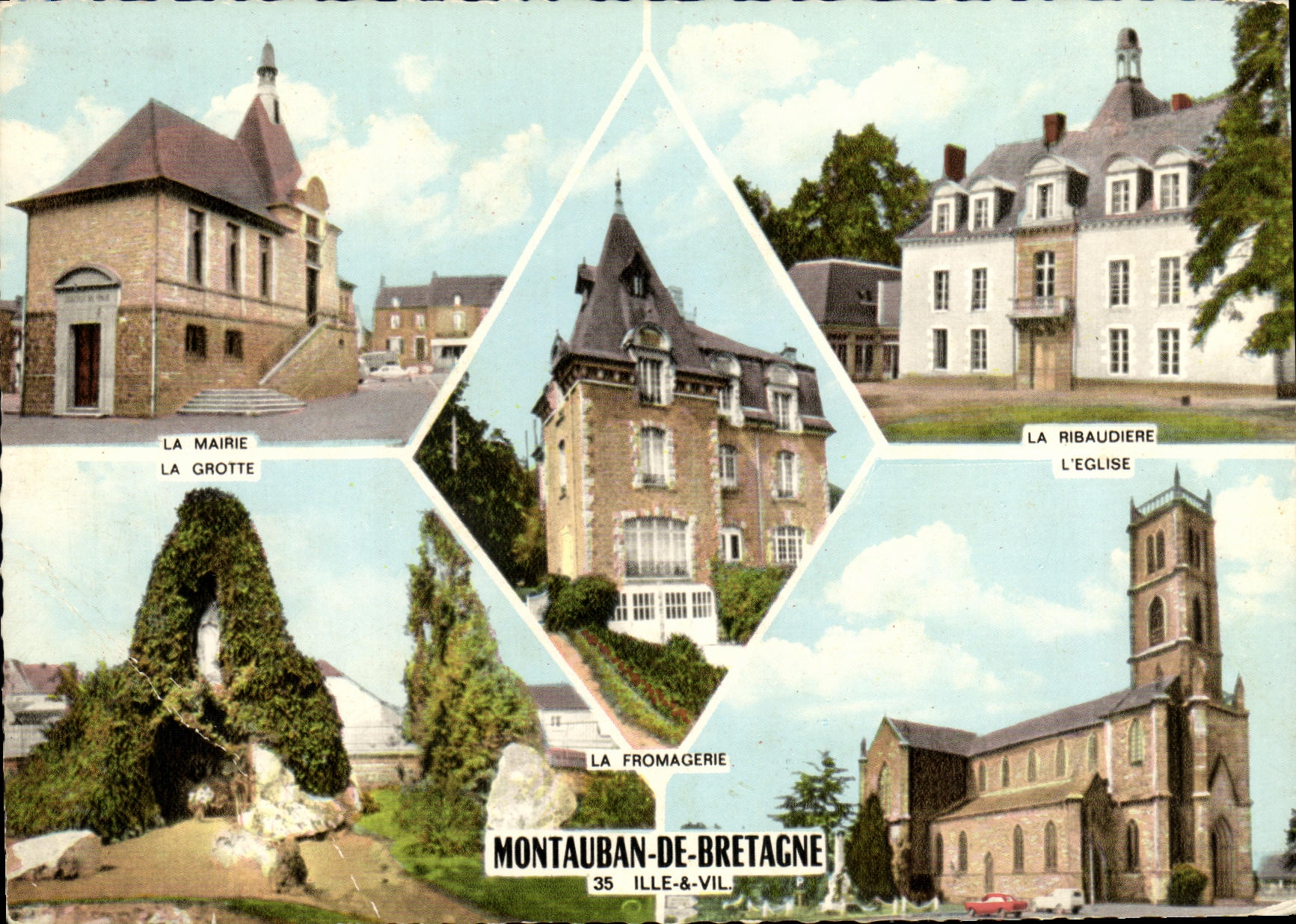 CPM Montauban De Bretagne Ribaudiere Mairie Eglise Grotte 
