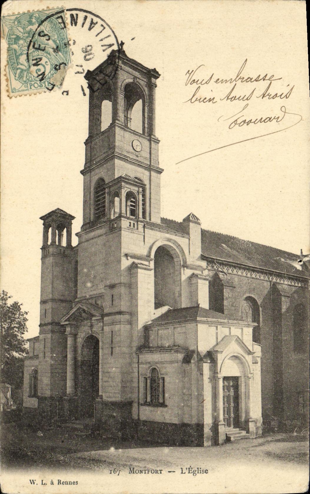 VINTAGE POSTCARD Brittany Montfort L Church