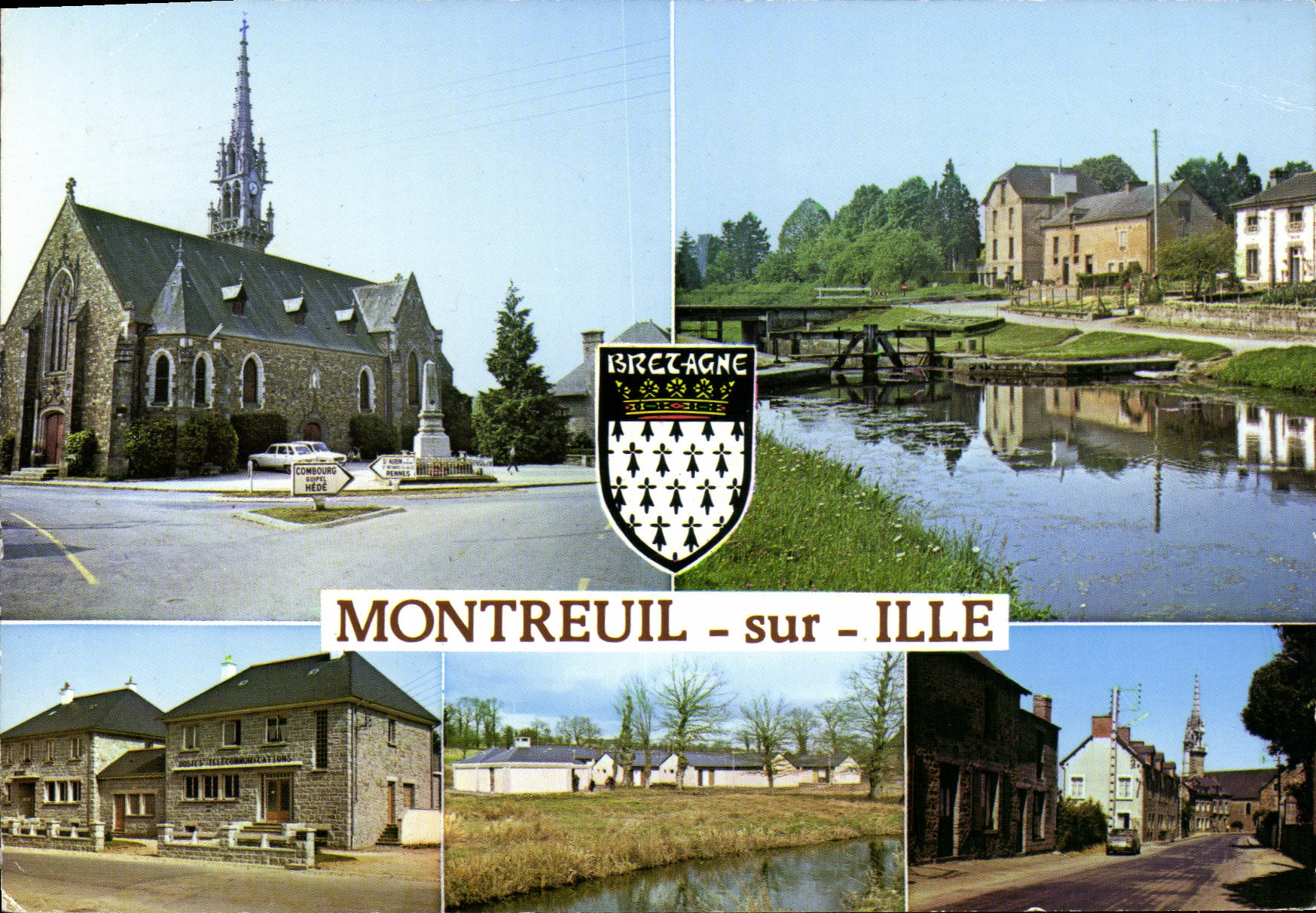 MODERN CARD Montreuil On Ille Eglise Locks Town hall and Station