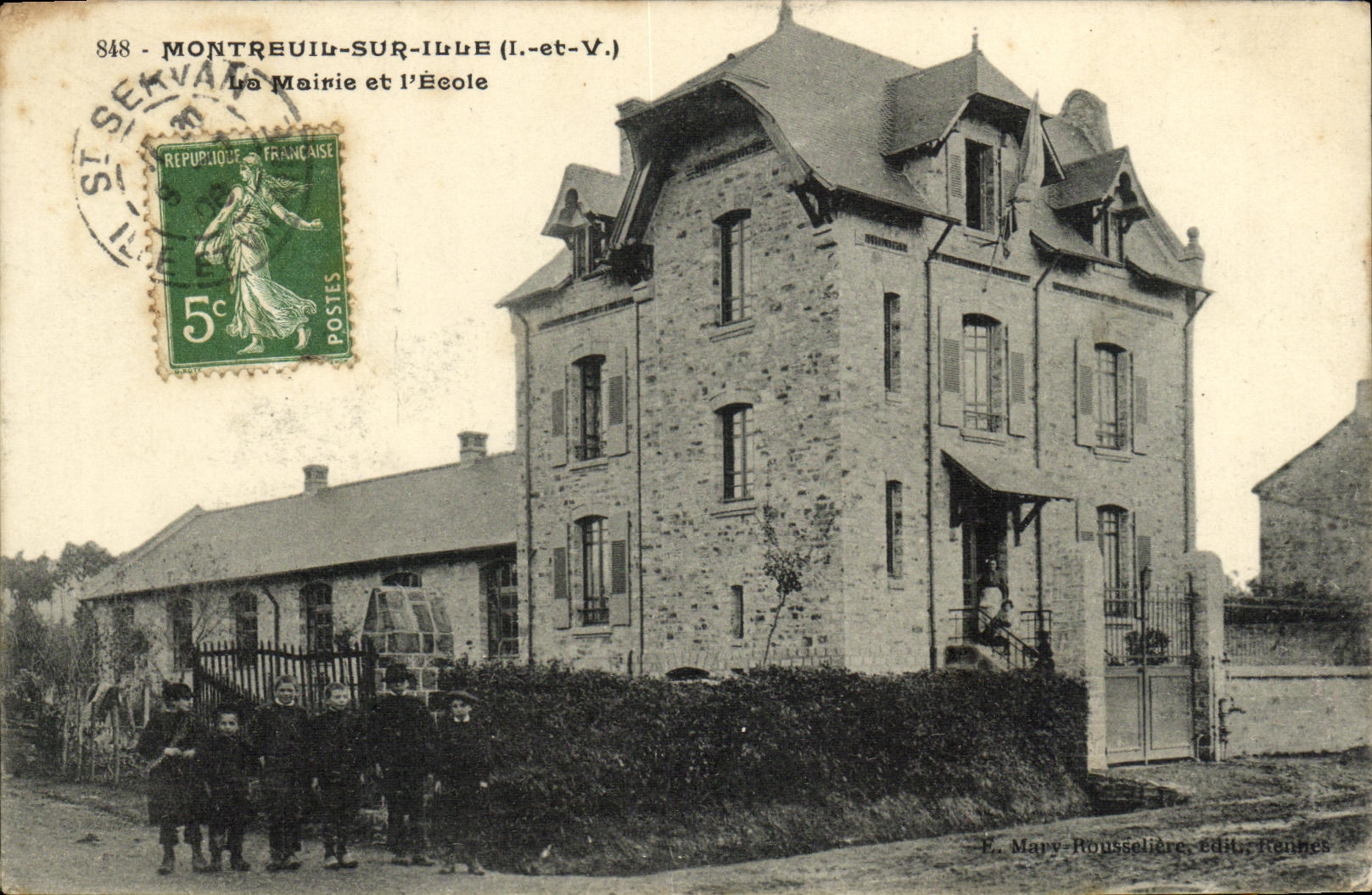 VINTAGE POSTCARD Montreuil On Ille Mairire and L School Children