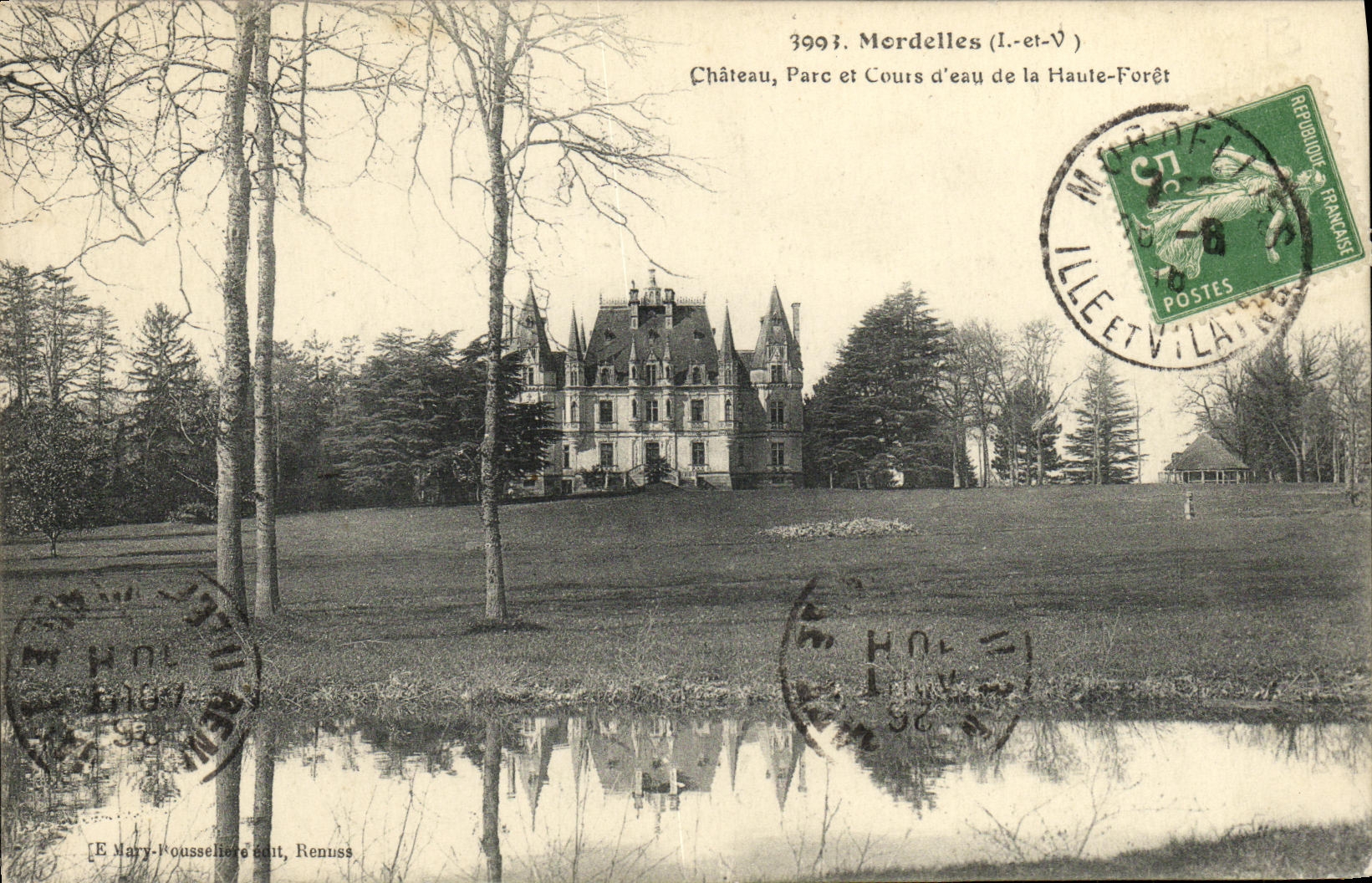 VINTAGE POSTCARD Mordelles Park and Castle of High the Drill