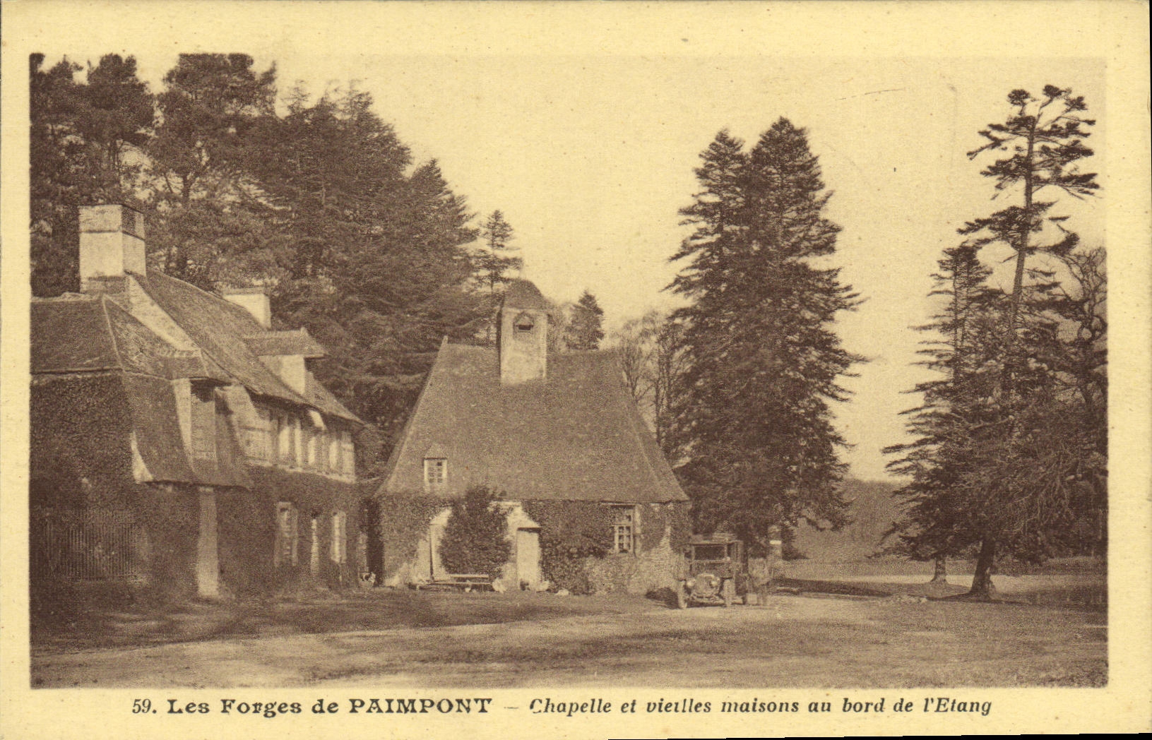 VINTAGE POSTCARD Paimpont Forging mills of Vault and Old houses at the edge of L pond