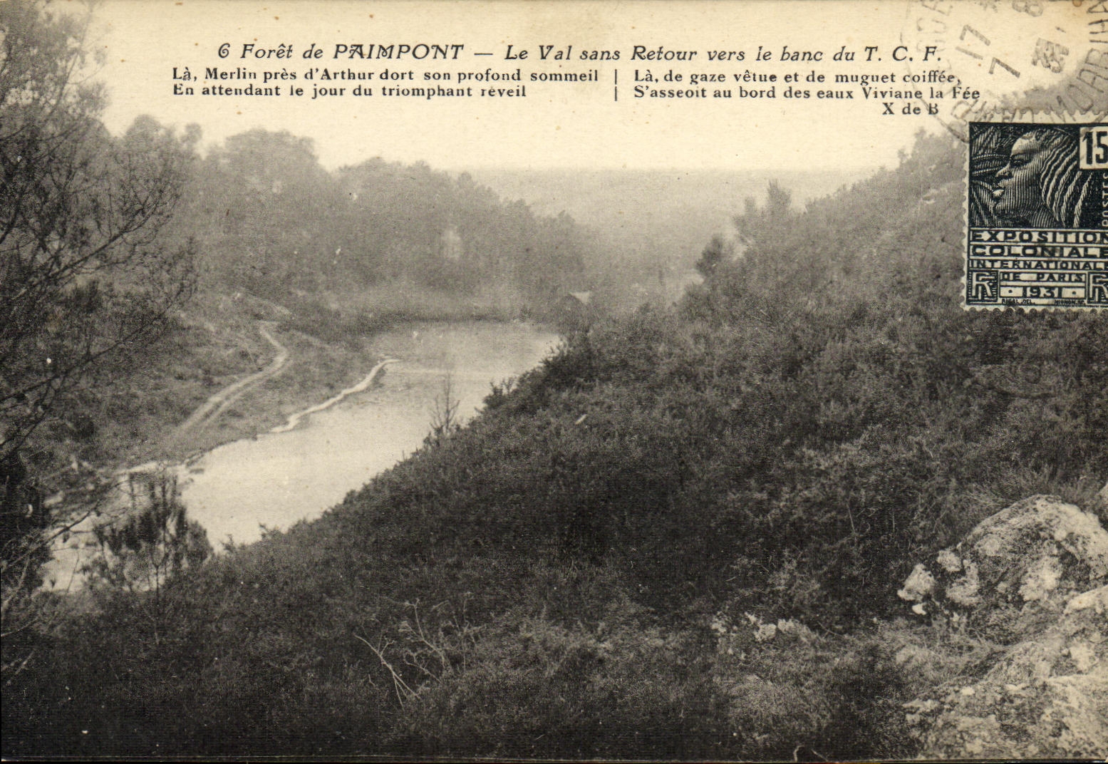 POSTAL Paimpont de la VENDIMIA el valle sin vuelta hacia banco