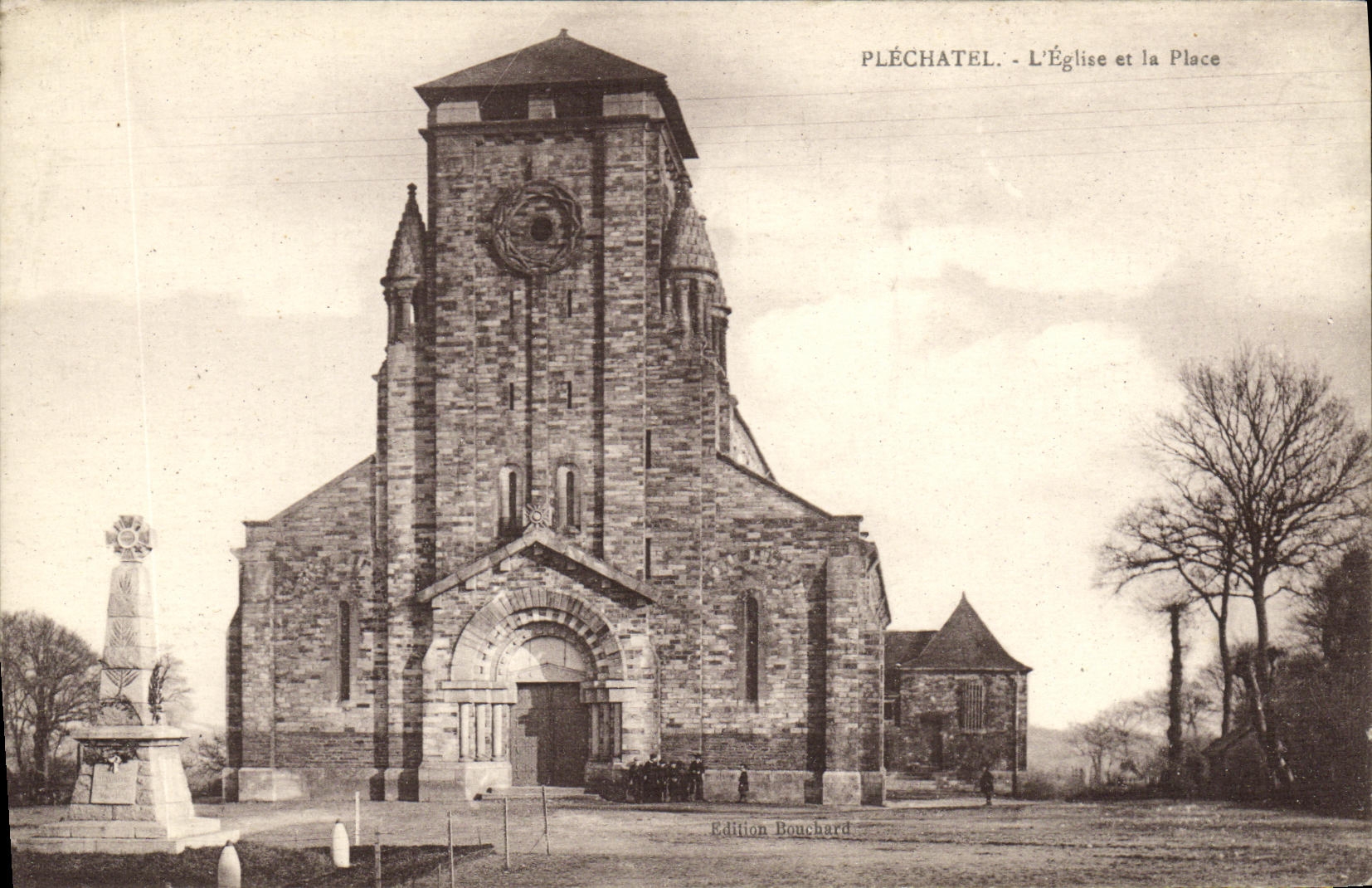 VINTAGE POSTCARD Plechatel L Church and the Place