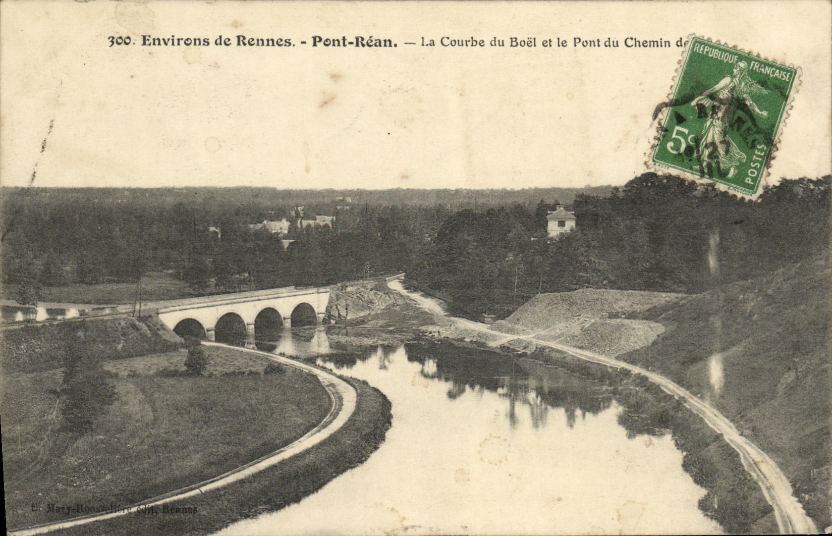 VINTAGE POSTCARD Surroundings of Rennes Rean Bridge the curve of Boel and the bridge of the way
