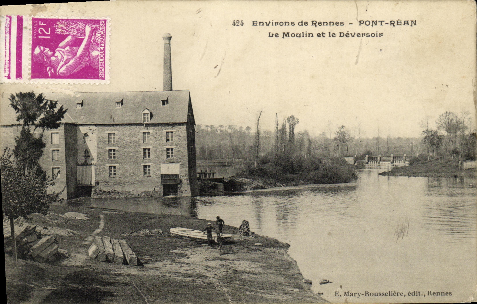 VINTAGE POSTCARD Surroundings of Rennes Rean Bridge the Mill and the Outfall