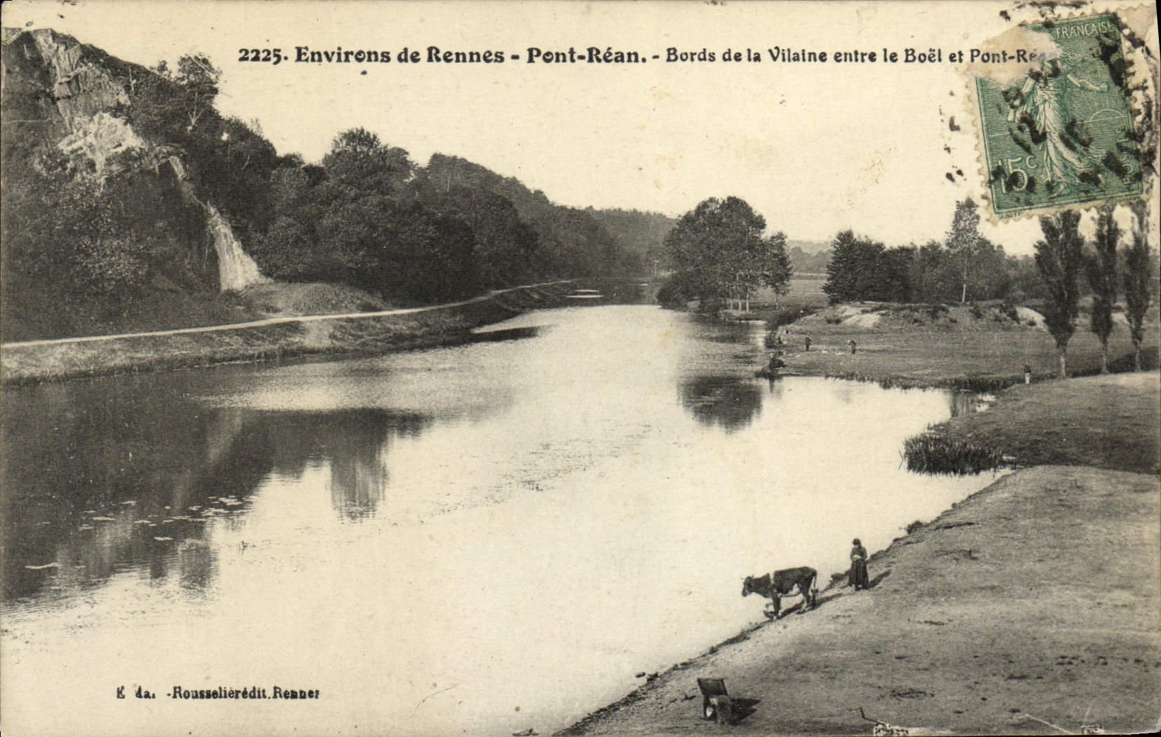 VINTAGE POSTCARD Environs of Rennes Pont Rean Bords of Vllaine enters Boel Vache